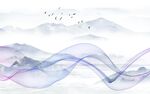 曲线抽象山水简约新中式背景墙
