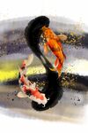 太极锦鲤抽象水墨画