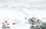 江山如画山水画荷花新中式背景墙