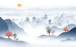 简约现代客厅新中式山水电视背景