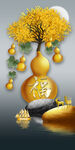 金色葫芦发财树风水玄关装饰画