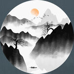 新中式水墨山水意境圆形装饰画
