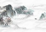 新中式大理石纹意境水墨山水
