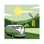 荷兰乡村风车公共汽自然风景插图