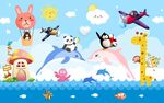 卡通动物海上世界表演背景墙