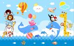 儿童海边海豚欢乐背景墙
