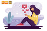 女孩用手机聊情话社交媒体插图