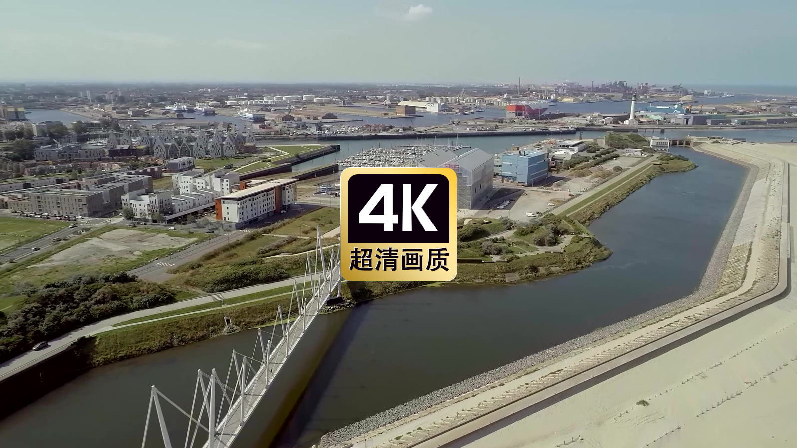 短视频素材航拍河流两岸桥梁建筑