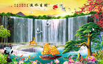 流水生财迎客松一帆风顺电视背景