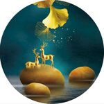 发财鹿石来运转圆形装饰画