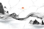 中式曲线山水飞鸟爵士白石纹壁画