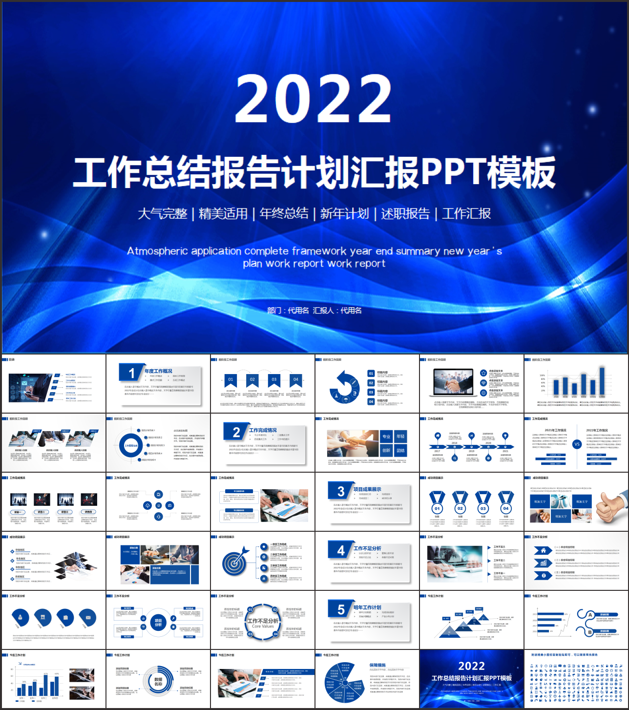 蓝色科技工作总结汇报PPT