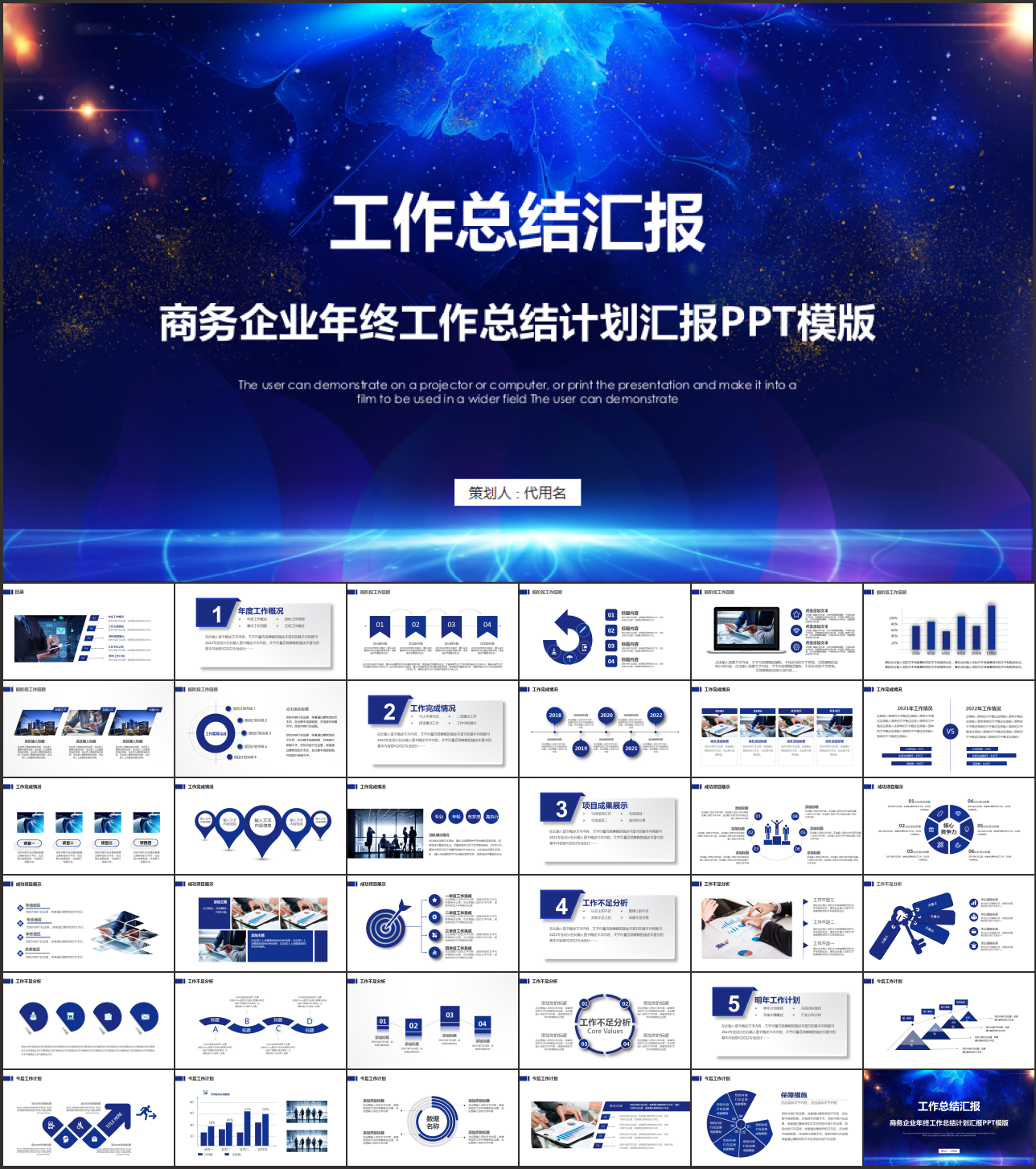 蓝色简约工作总结汇报PPT模板