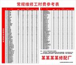 汽车维修收费标准