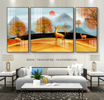 现代抽象山水装饰画晶瓷画三联画