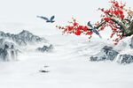 喜鹊报喜山水背景墙