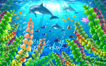 海底世界海豚梦幻背景墙壁画