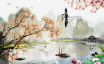 忆江南村庄古镇风景壁画背景墙图