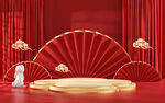 国潮风电商展台红色背景图片
