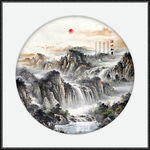 山水风景画旭日东升