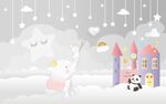 北欧卡通手绘儿童房背景墙图片