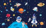 卡通宇宙星空星球儿童房背景墙