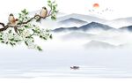 花鸟 山水中式墙画 TIF分层
