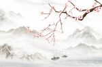 新中式梅花山水背景墙