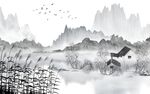新中式水墨山水背景墙