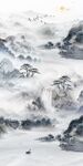 新中式山水大理石复式楼玄关壁画