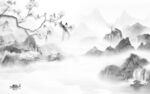 花鸟客厅灰色山水 tif分层