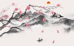 中式水墨梅花山水背景墙