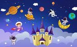 宇宙宇航员儿童房背景墙图