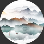 圆形山水画水墨意境山水装饰画