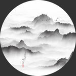 圆形抽象山水画