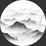 新中式意境圆形山水画