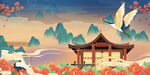国潮风山水建筑