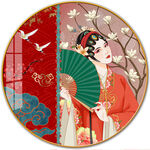 国潮古代美女工装脸谱装饰画