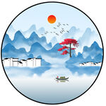 中式意境徽派山水圆形装饰画