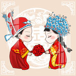 卡通拜堂百年好合中式装饰画