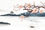 中式工笔花鸟山水背景墙