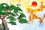 松鹤延年松树鹤迎客松 