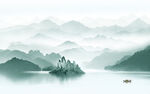中国风山水客厅墙画 TIF分层