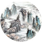 新中式国画水墨山水圆形装饰画