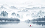 蓝色背景画山水 TIF分层图