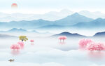 高清 别墅山水墙画 TIF分层