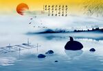 水墨 禅 山水 柳树 垂钓  