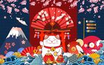 日式和风招财猫工装背景墙图片