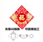 虎年大吉门贴年画窗花春节福字