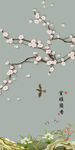 新中式手绘玉兰花鸟玄关背景墙